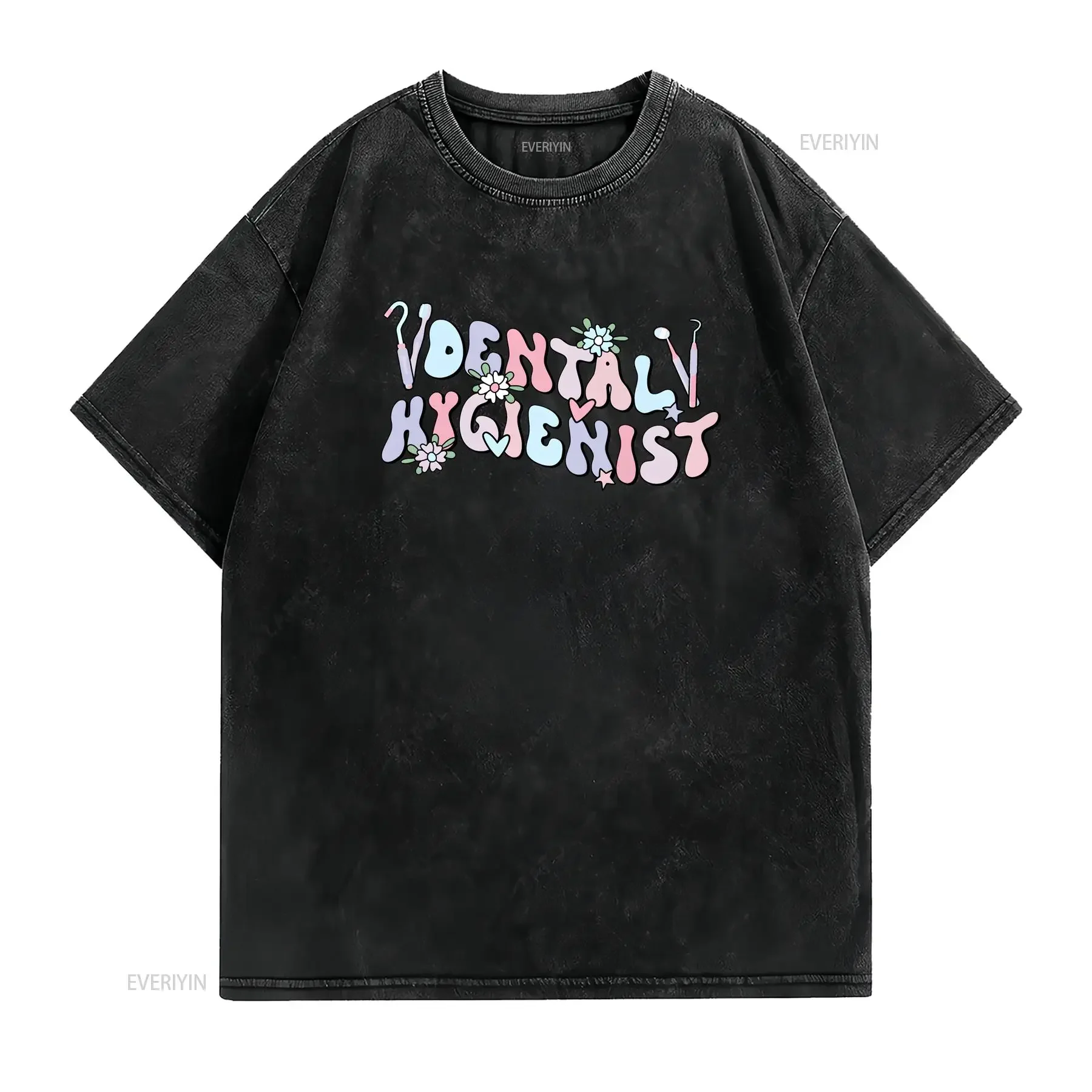 Groovy Dental HygienisT T Shirt Floral Hygiene Spring RDH AssistanT Graduation Retro Flower vintage Washed homme streetwear