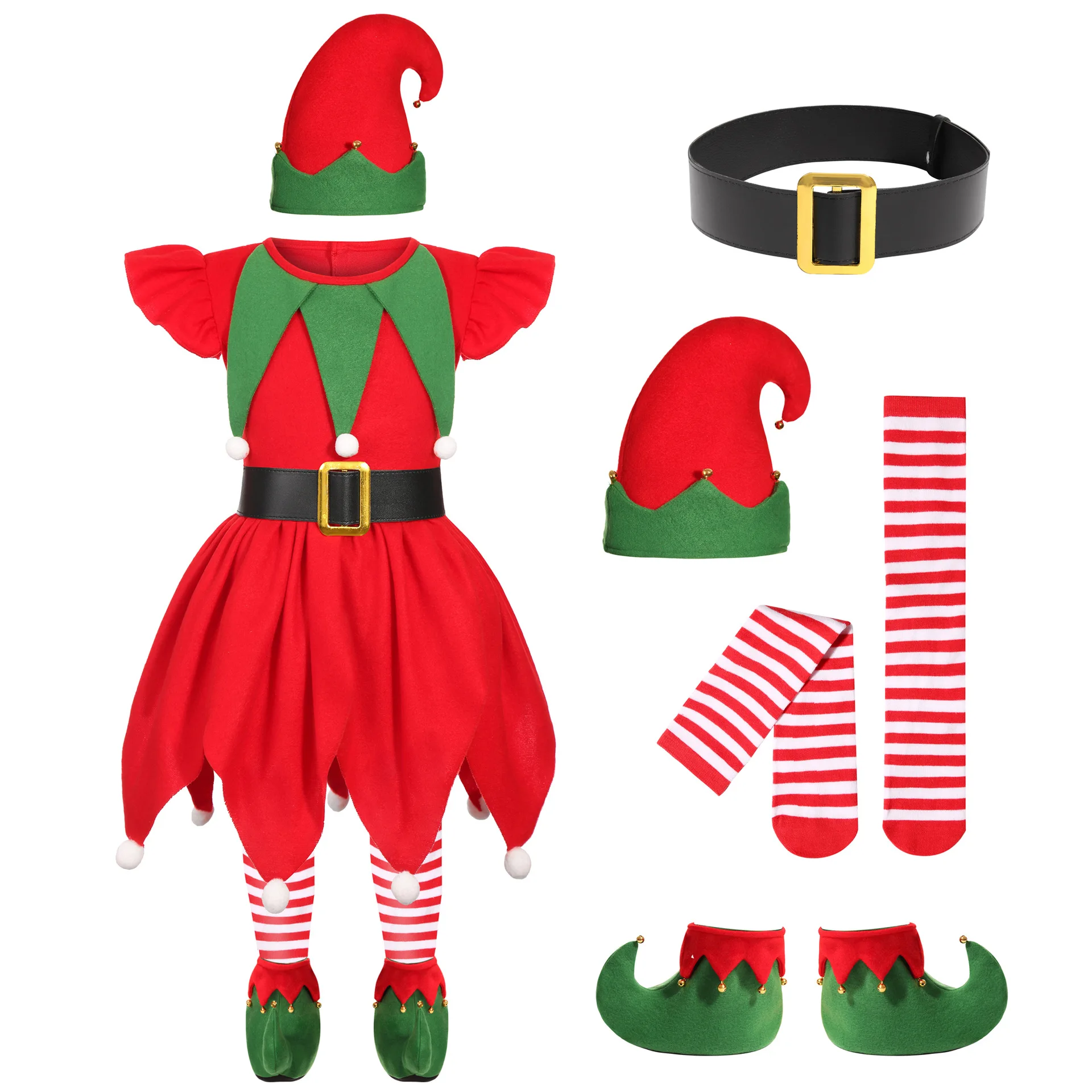 女の子クリスマスグリーンエルフコスチュームサンタクロース衣装 - Elf Costume Christmas のレビューと価格