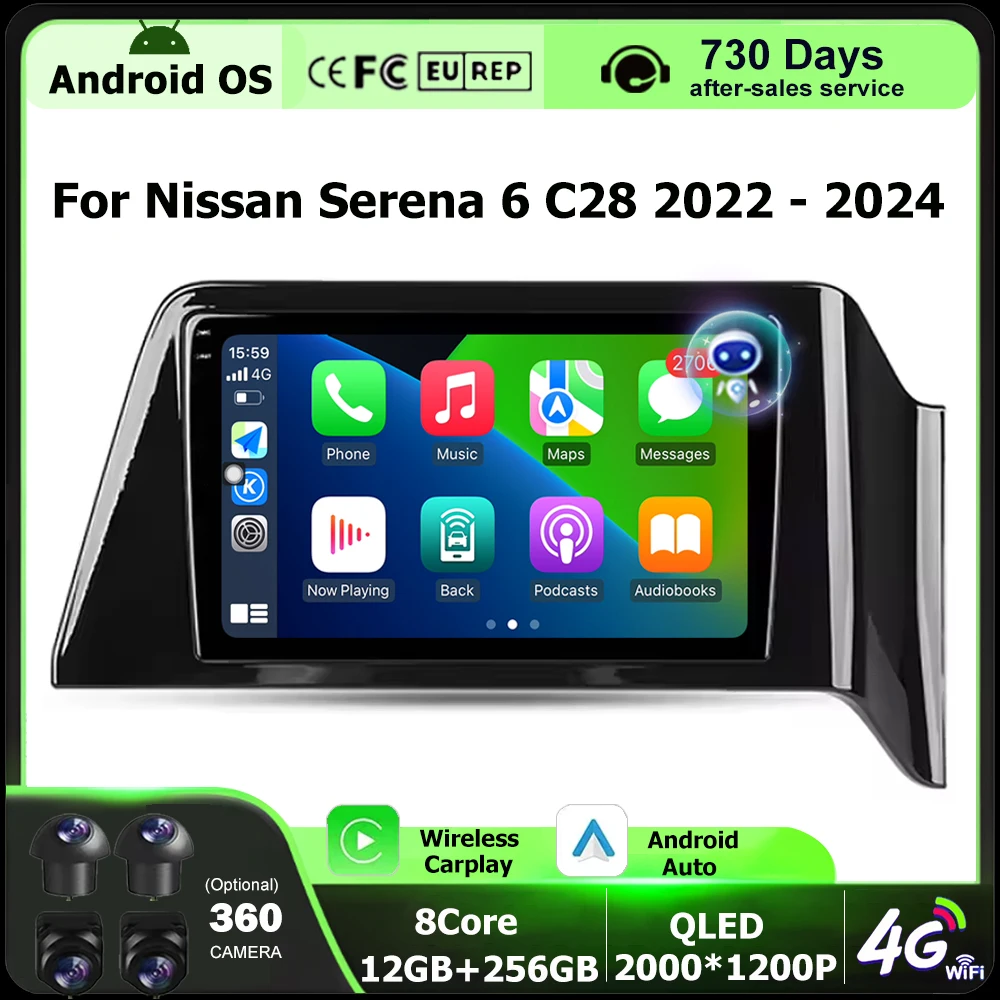 

10-дюймовый автомобильный мультимедийный видеоплеер Android 16 для Nissan Serena 6 C28 2022-2024 с GPS-навигацией, Carplay, Bluetooth, DSP