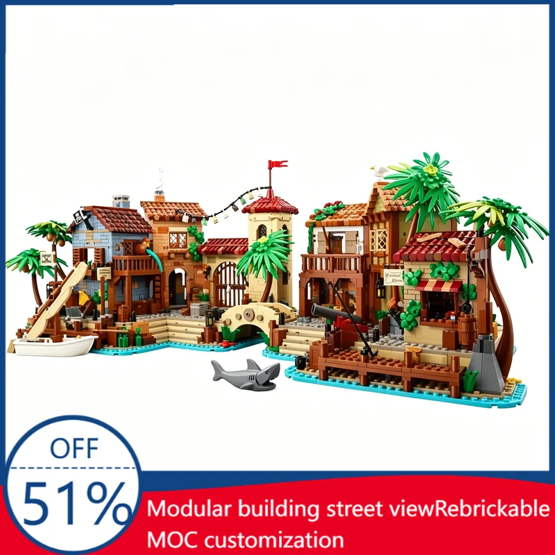Hot 4005PCS The Thieves of Tortuga MOC streetview Holiday Puzzles Sets Architecture DIY Creative Christmas Birthday Toys Gifts