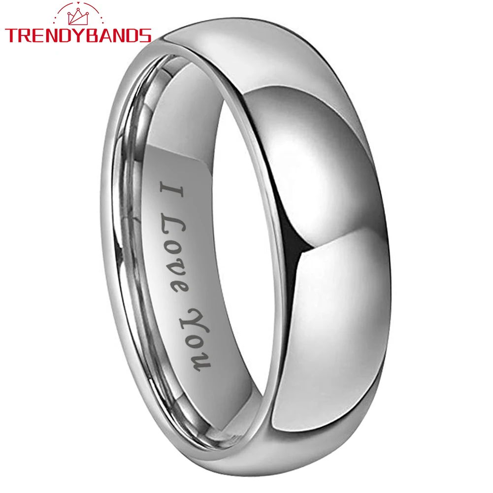 Trendyband Tungsten Carbide Wedding Band Engagement Couple\'s Jewelry 4mm 5mm 6mm 7mm 8mm 10mm I Love You Engraved Ring