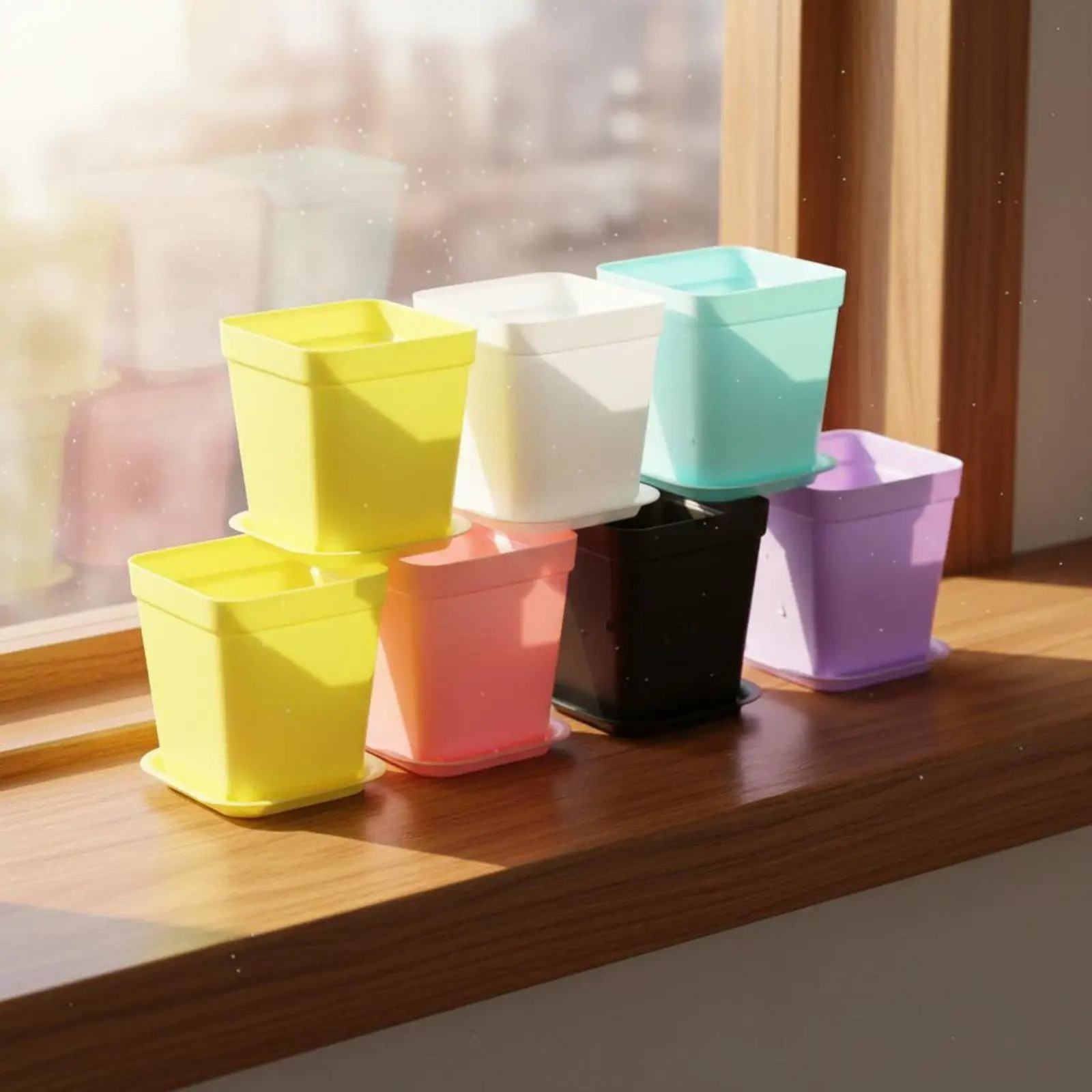 Random Color Planter Minimalist Design Small Square Pot Includes Matching Saucer Mini Square Plant Pot for Indoor, Windowsill,