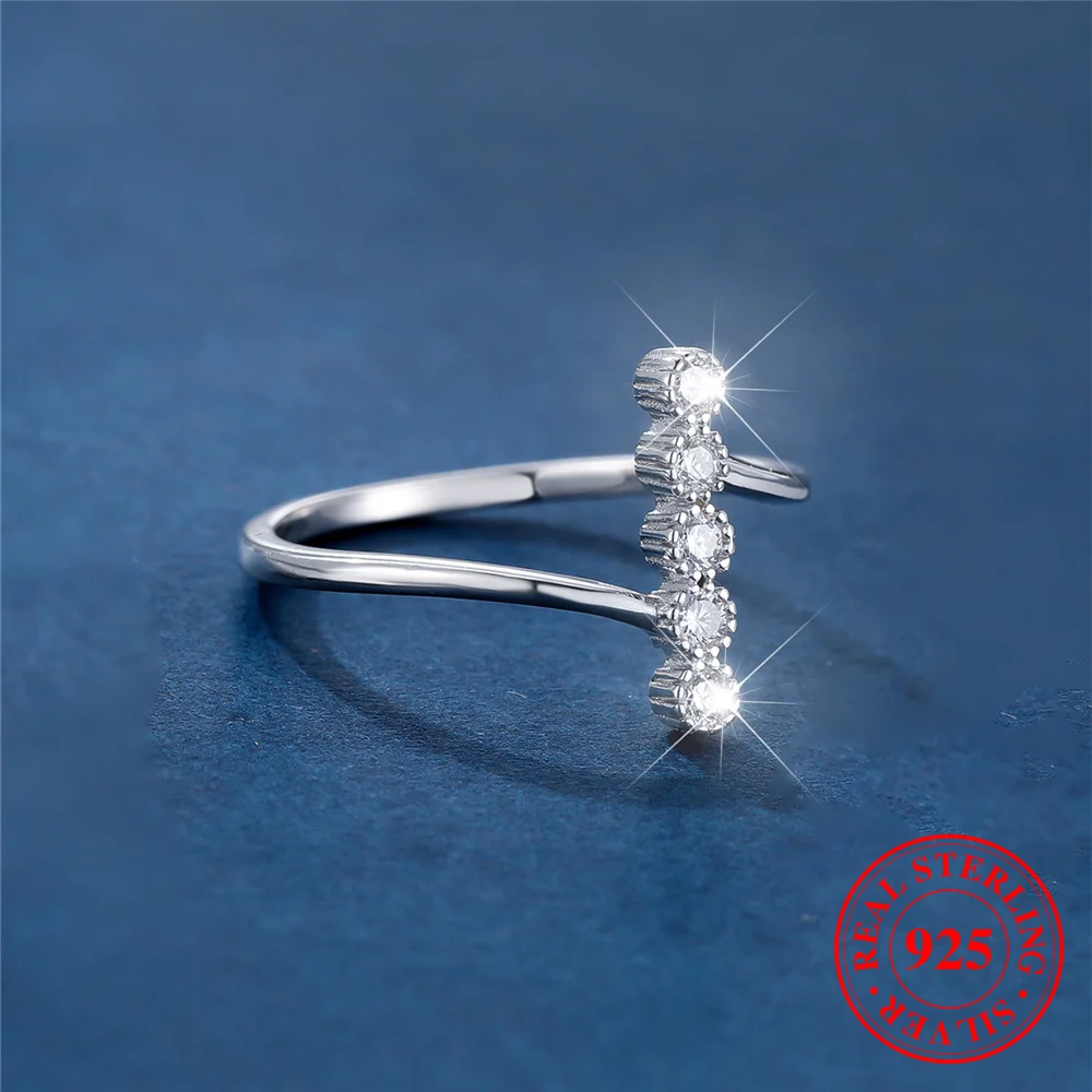 خاتم خطوبة أبيض مستدير للنساء ، فضة إسترليني حقيقية ، مجوهرات زفاف سوليتير عتيقة