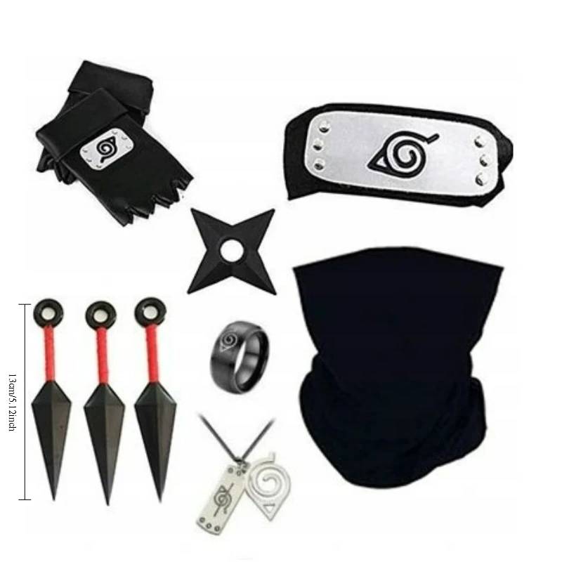 Anime Hatake Kakashi Cosplay Handschuhe Maske Stirnband Anime Zubehör Kunai Spielzeug Actionfigur Handschuhe Stirnband Uchiha Set Geschenk – Detail 4