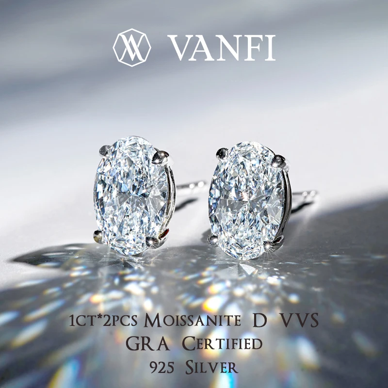 

Kfvanfi GRA Certified Moissanite 925 Silver Classic Oval Women's Earrings Plated with 18K White Gold Party Women's Jewelry Gift