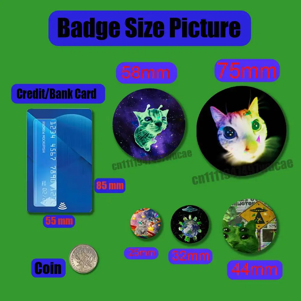 DIY Pin Insignia Emblem Button Round For Cute Rainbow Alien Cat Kitten Badge Cover Gift Cosplay Laser Film Case