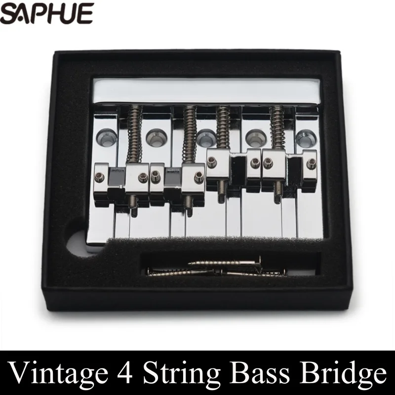 Vintage 4 String Bass Bridge 82.3x63.5MM String Bottom Through String Spacing 19MM Bass Fixed Bridge Black/Gold/Chrome