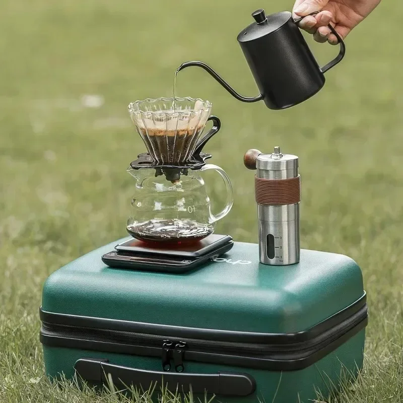 11-13 Pieces Hand Pour Coffee Set 600ML Glass Server Kettle Manual Grinder Digital Scale Portable Travel Coffee Brewing