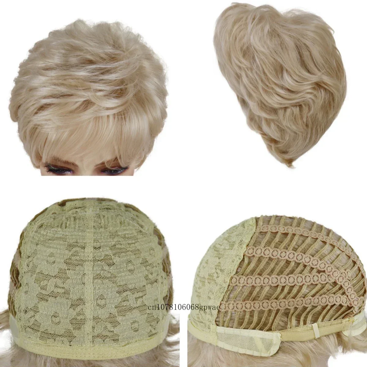 Synthetic Pixie Cut Wigs for Women Short Curly Blonde Wig with Bangs Heat Resistant Mommy Wig Daily Halloween Costume Party