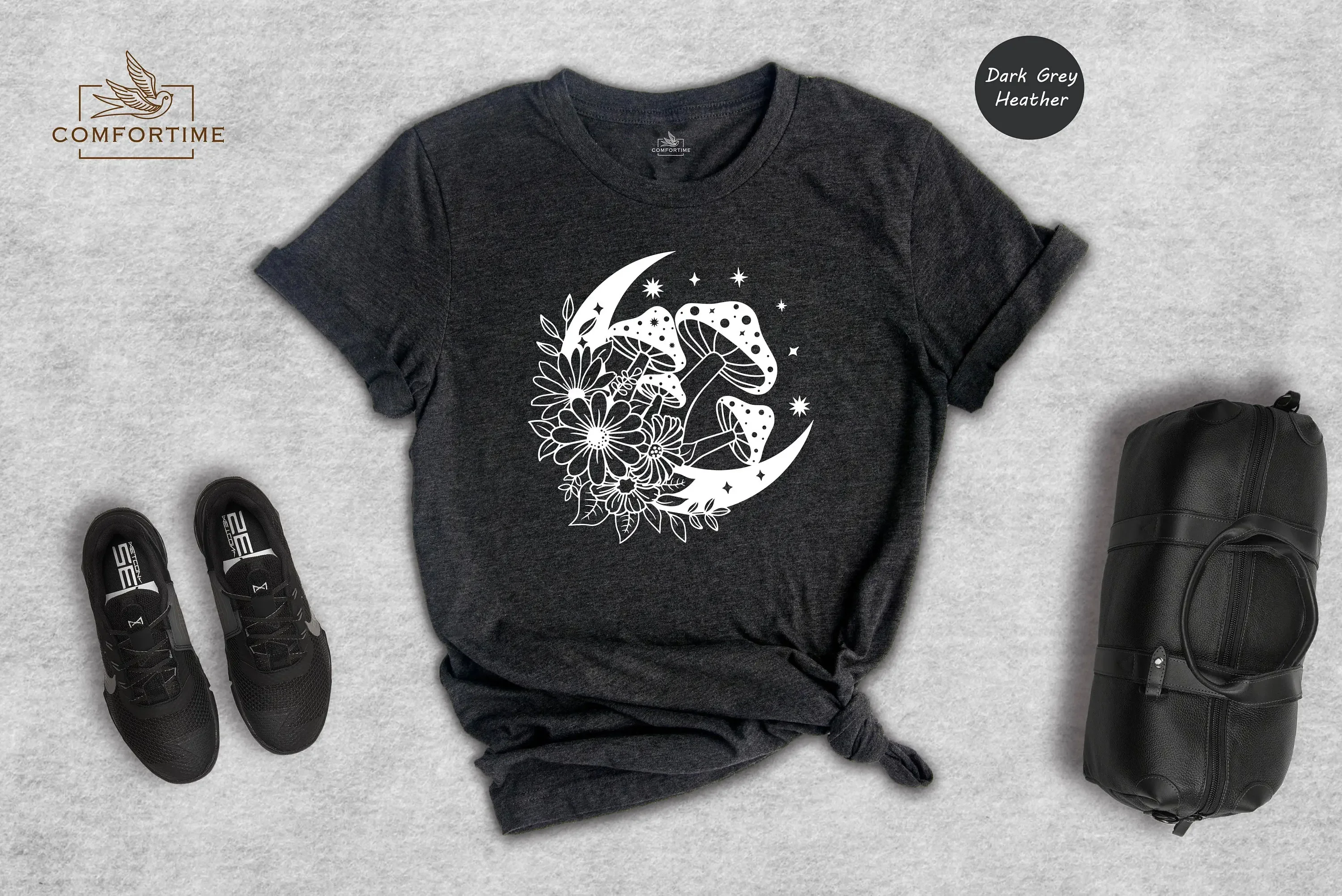 Mystical Mushroom Moon T Shirt Floral Magical NighT CrescenT Psychedelic Fortune Teller