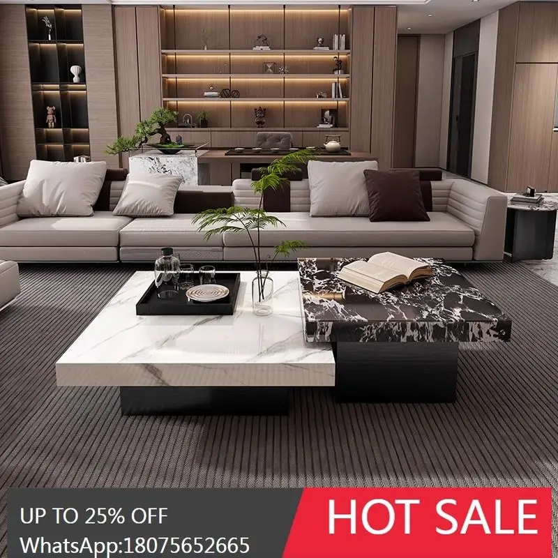

MJY Italian Style Rock Slab Small Apartment Home Living Room Light Luxury Square Combination Minimalist