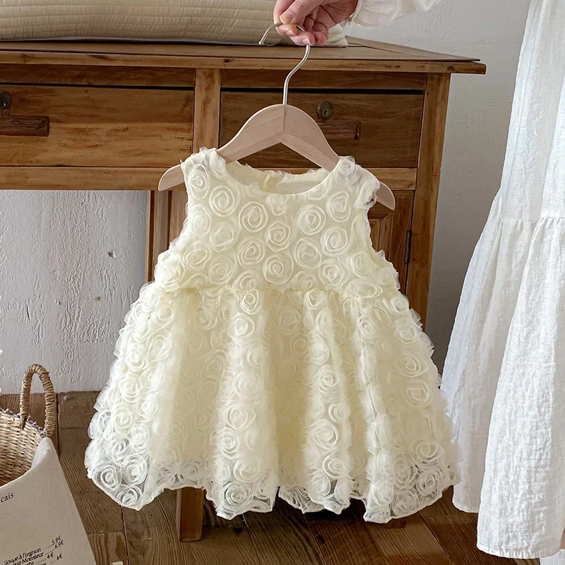 

Новое летнее платье для девочек 1-3 лет, на день рождения, без рукавов, однотонное, с комбинированными вставками, детское платье принцессы, коллекция 2026 года