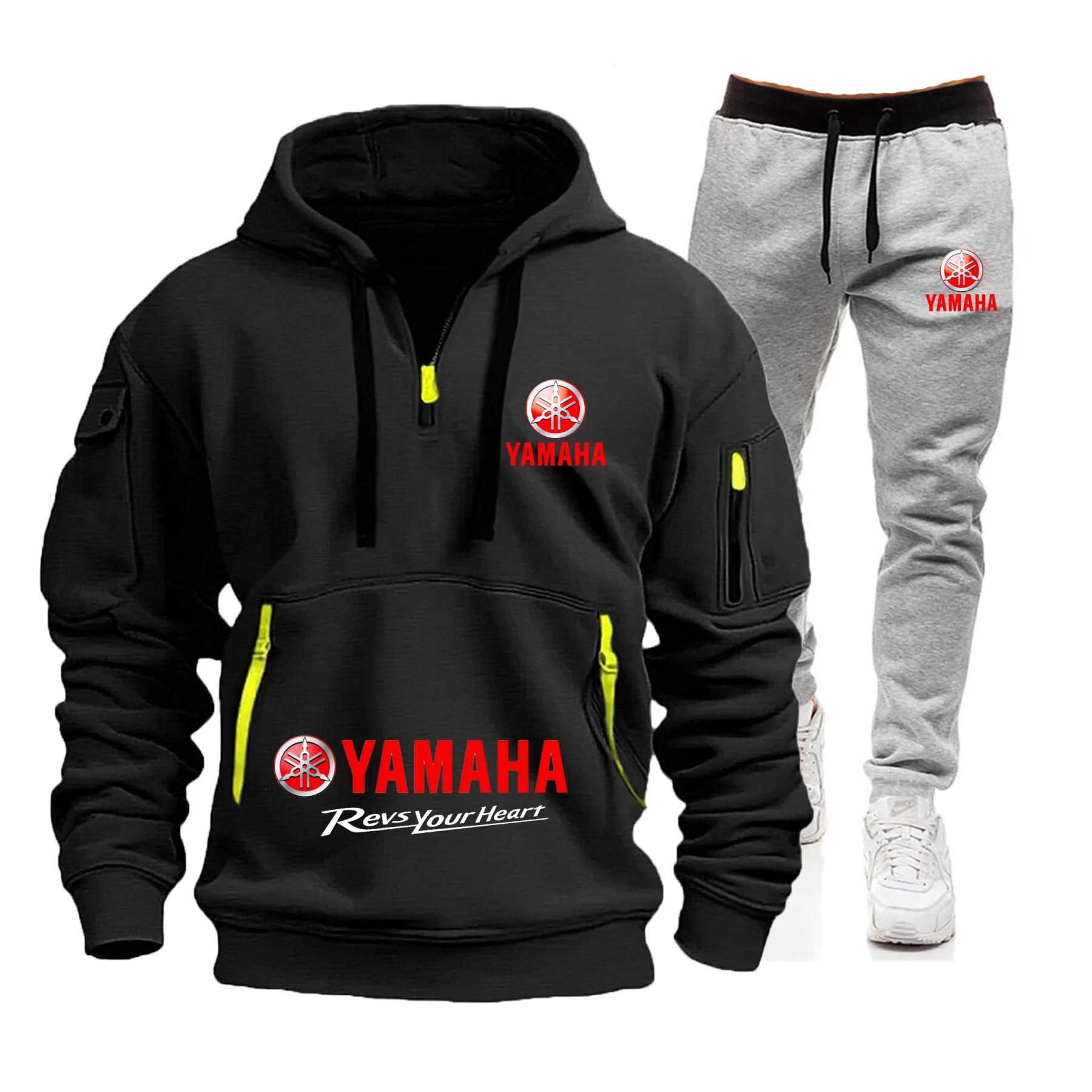 New Yamaha European size autumn and winter men's hoodie, sweatpants, hooded zipper pullover, men's sports and leisure set