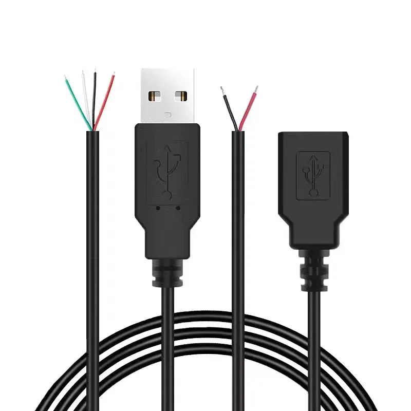 2PCS 2 Core USB Fast Charging Cable 4 Core Data Sync Wire USB Male Female Single End Power Line for Electronic Project