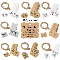 100 sztuk zestaw do DIY do pakowania Handmade Wedding Party dziękuję wiszące etykiety sznurek jutowy na prezent, z papieru siarczanowego Tags