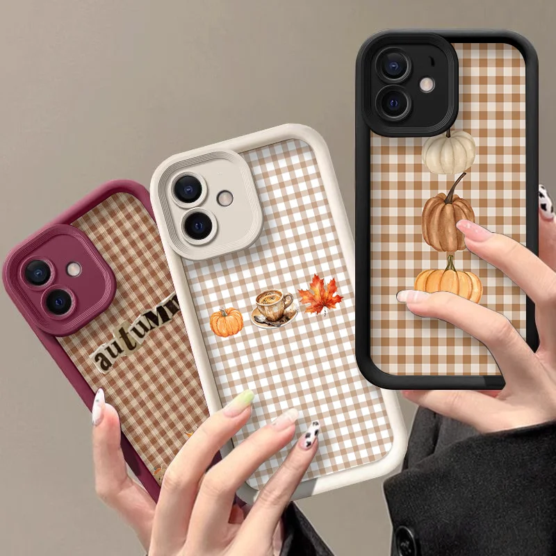 Phone Cases Google Pixel 7 - Cartoon Autumn Pumpkin Grid Pattern Silicone