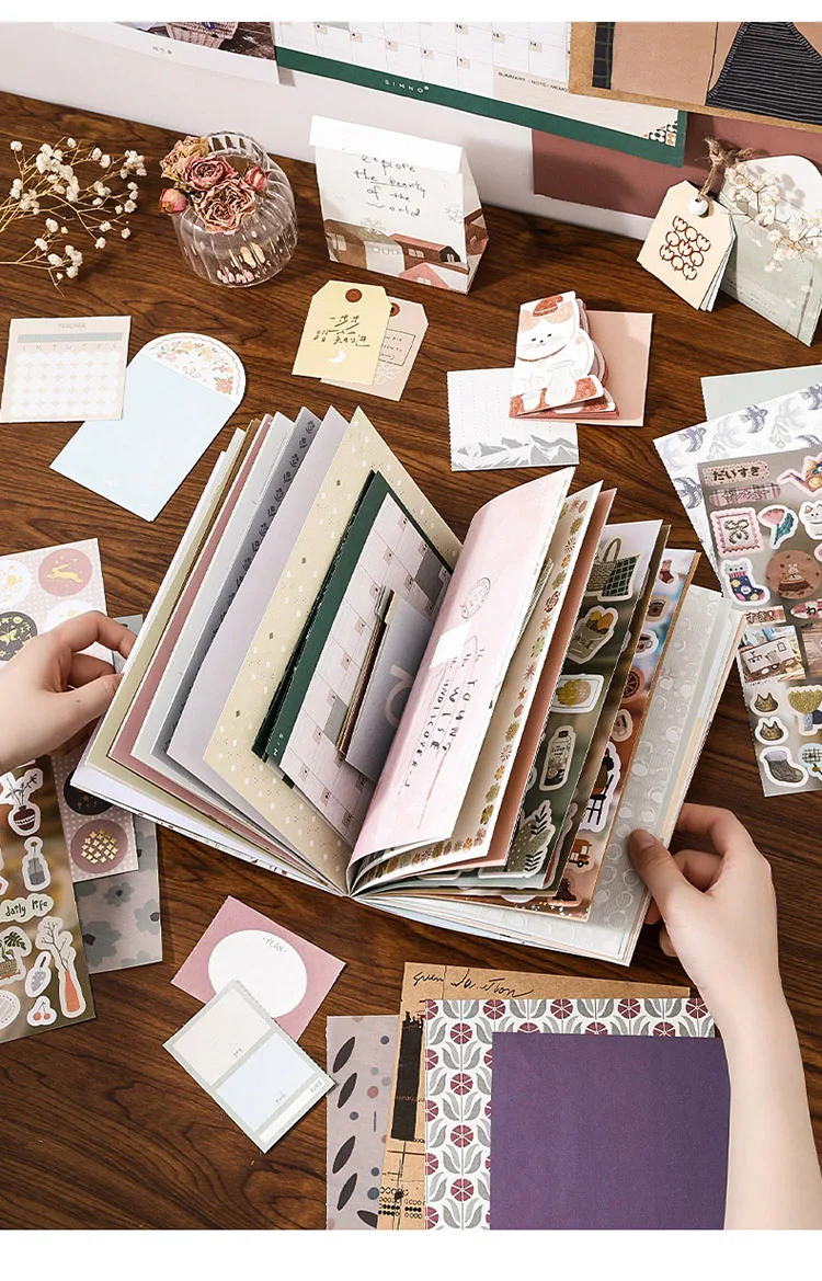 Journal GO 58-teiliges Collage-Junk-Journal-Materialbuch mit Materialpapier, Aufklebern, Notizen, Briefen, Umschlägen, Scrapbook-DIY-Zubehör – Detail 3
