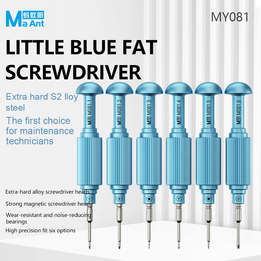 MaAnt MY-081 Little Blue Fat Screwdriver Set S2 Magnetic Bit for IPhone Android Phone Repair Internal Screws Disassembly Tool