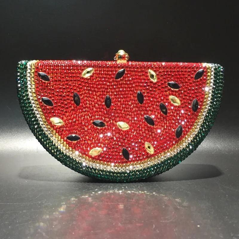 Watermelon Shaped Crystal Bag Full Of Diamonds Handmade Diamond-encrusted Metal Dinner Bag Clutch Luxury Evening Purse For Women