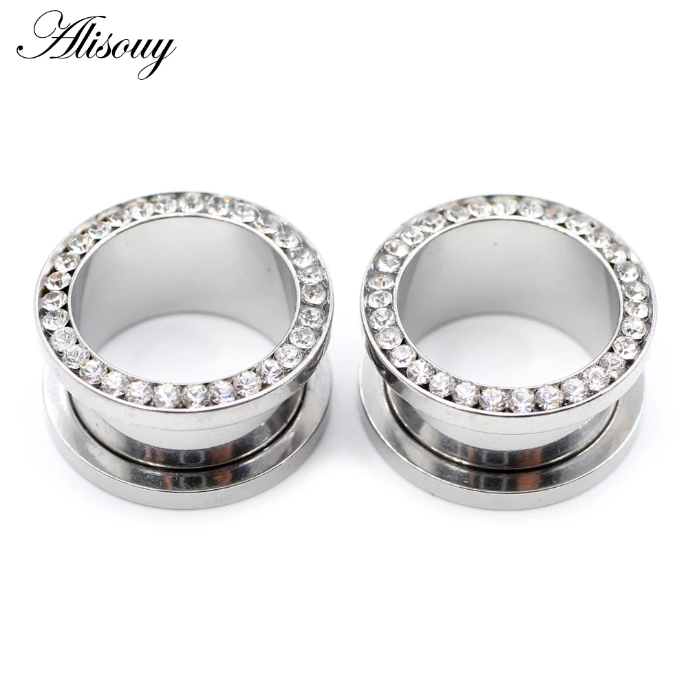 Alisouy 2pc 316L Stainless Steel Ear Plugs and Tunnels Ear Piercings Earlets Screwed Earring Expander Ear Gauges Body Jewelry