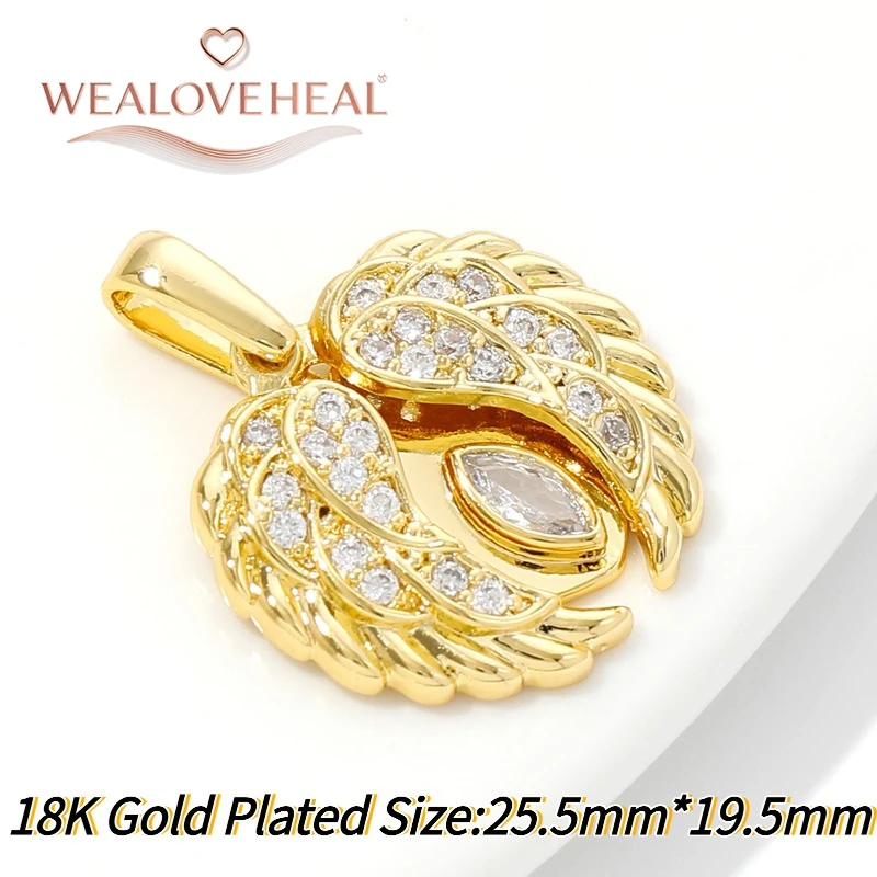 anhänger schmuckherstellung, 18K vergoldeter Messing-Anhänger mit geteiltem Herz für DIY-Schmuckherstellung, Pavé-CZ-Anhänger mit zerbrochenem Herz und Flügeln, DIY-Halskettenzubehör – Detail 29