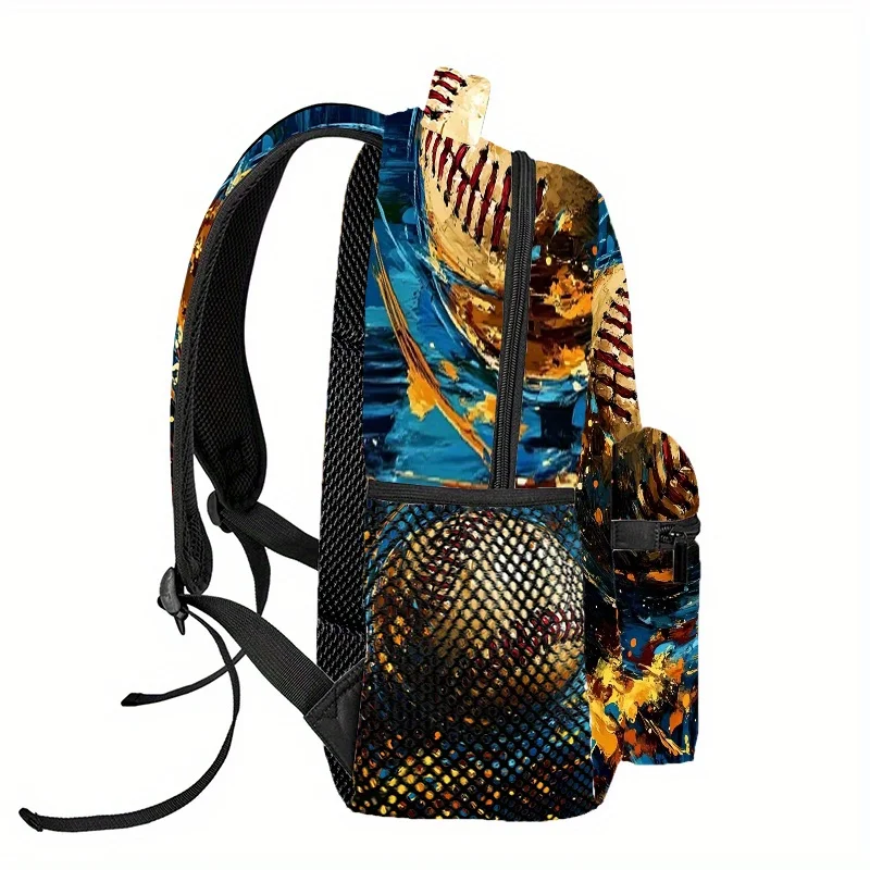 Trendy Baseball Print Backpack Lightweight Foldable Large Capacity with Zipper Closure Adjustable Straps Multiple Compartments