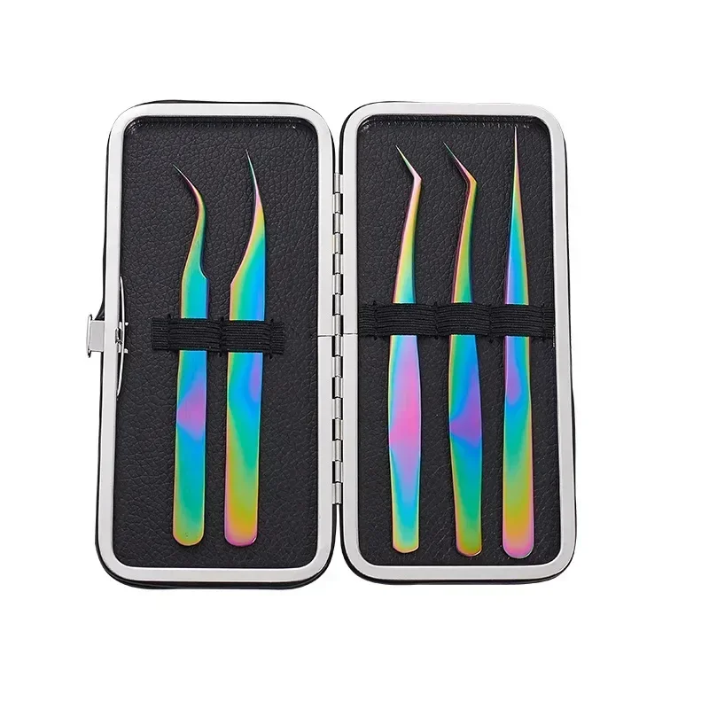 Pudełko do przechowywania narzędzi kosmetycznych na zestaw pęset, torba na narzędzia do makijażu rzęs, pęsety do przedłużania rzęs, 7 szt.