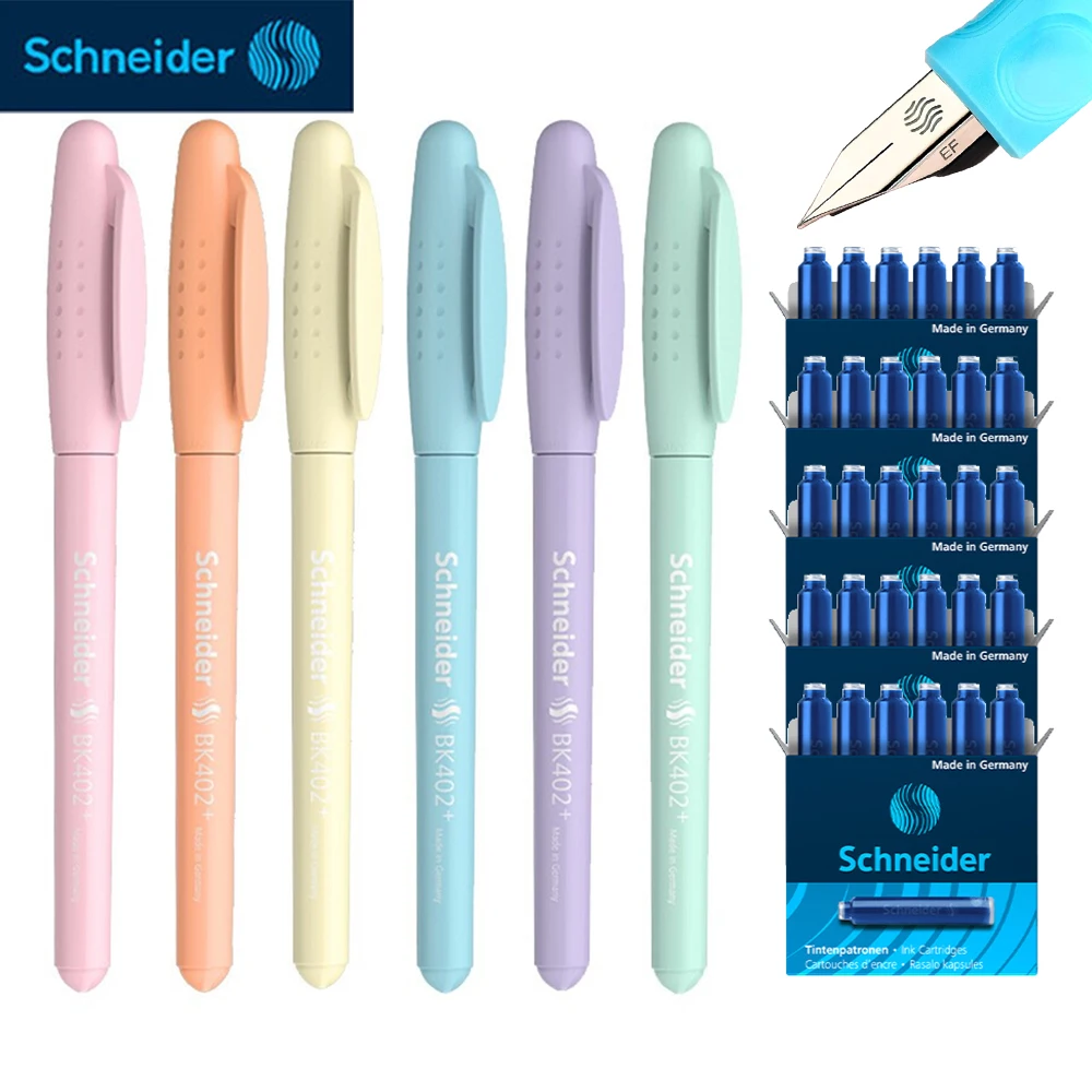 

Немецкая авторучка Schneider для письма BK402, милая для мальчиков и девочек EF с тонким наконечником, 0,35 мм, сумка с синими чернилами, школьные принадлежности