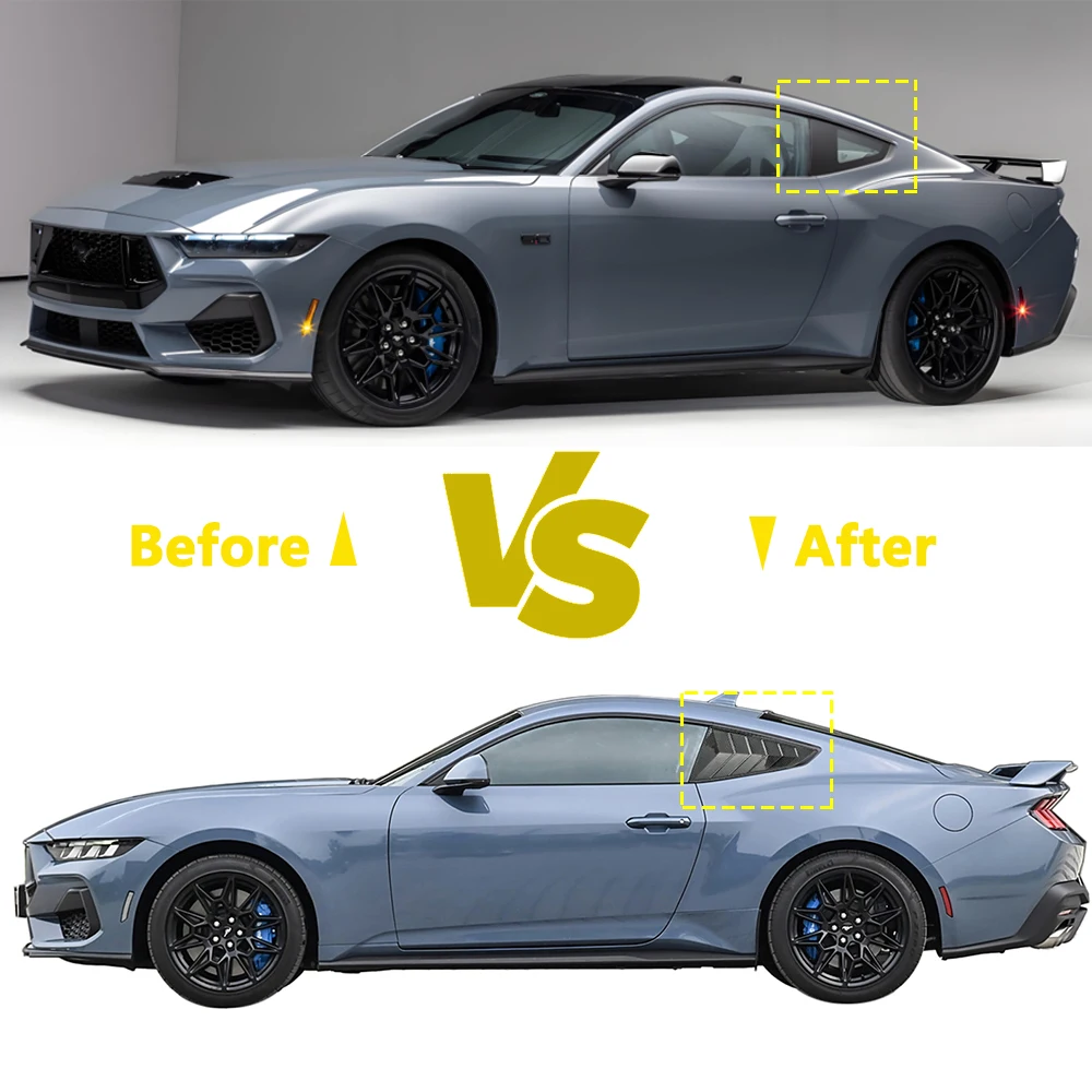 Side Window Blind Vent Louver Decoration Cover Trim for Ford Mustang 2024 Quarter Window Trim Car Exterior Accessories ABS Black