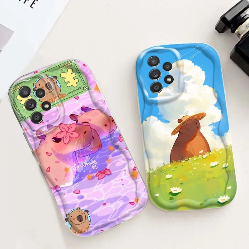 

Capybara Cat Flower Art Cute Phone Case For Samsung A73 A72 A71 A56 A55 A54 A53 A52 A51 A32 A36 A26 A25 A13 A14 5G Wave Oil