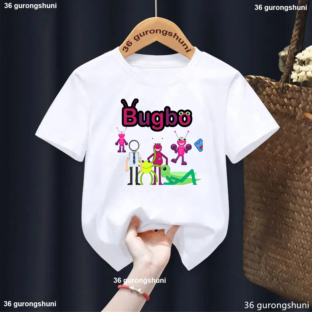 

Newly Kids Tshirt Cartoon Bugbo Print Boy'S T-Shirt Fashion Boy'S Clothing Summer Kawaii Girl'S T-Shirt White Yellow Shirt Tops