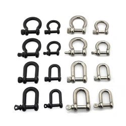 1 pcs Stainless Steel Carabiner D Bow Shackle Fob Key Ring Keychain Hook Screw Joint Connector Buckle Solid Metal 2 Size