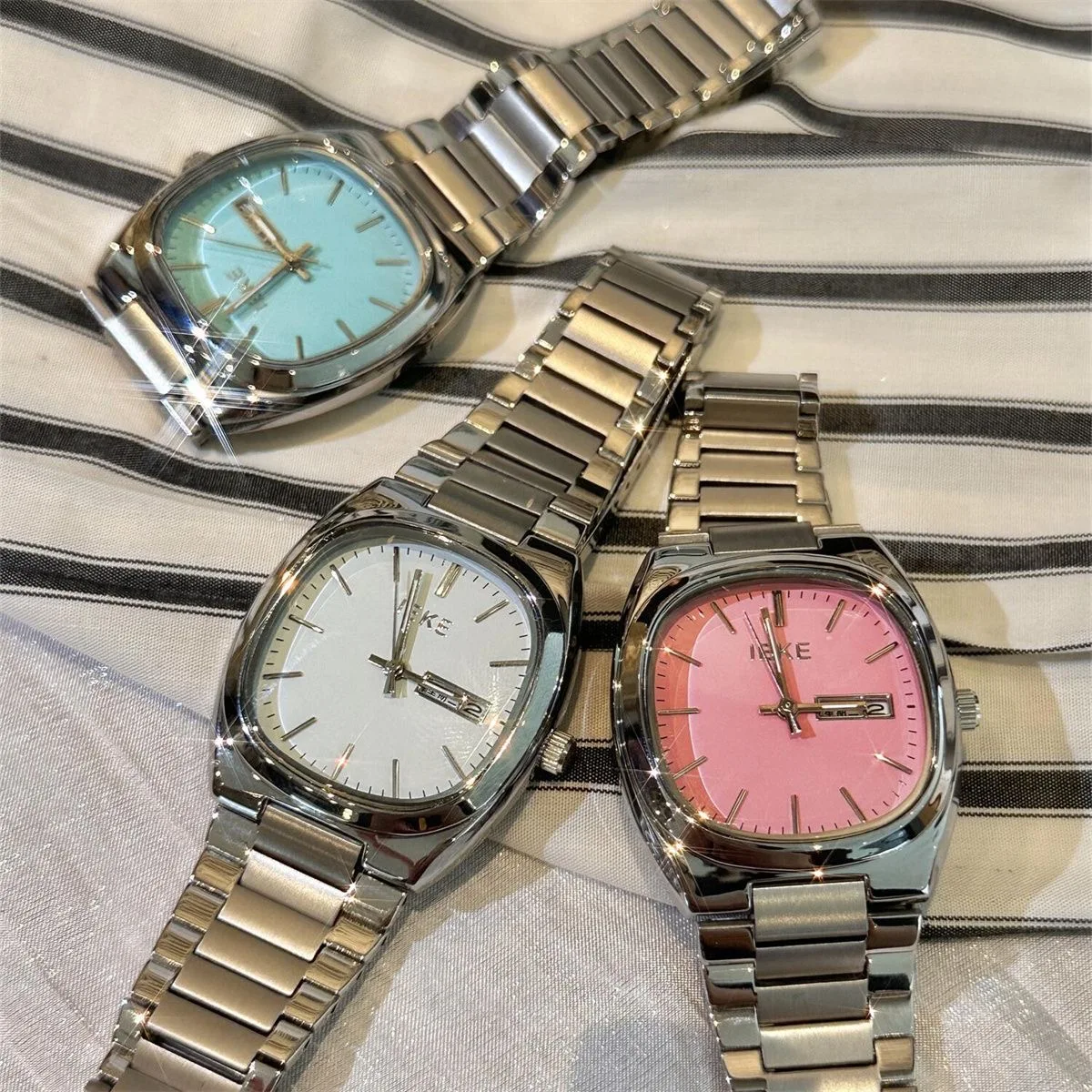 Women Quartz Watch Luxury Orologio Square Blue Pink Dial Reloj Vintage Sliver Stainless Steel Clock Ladies Classic Wristwatch