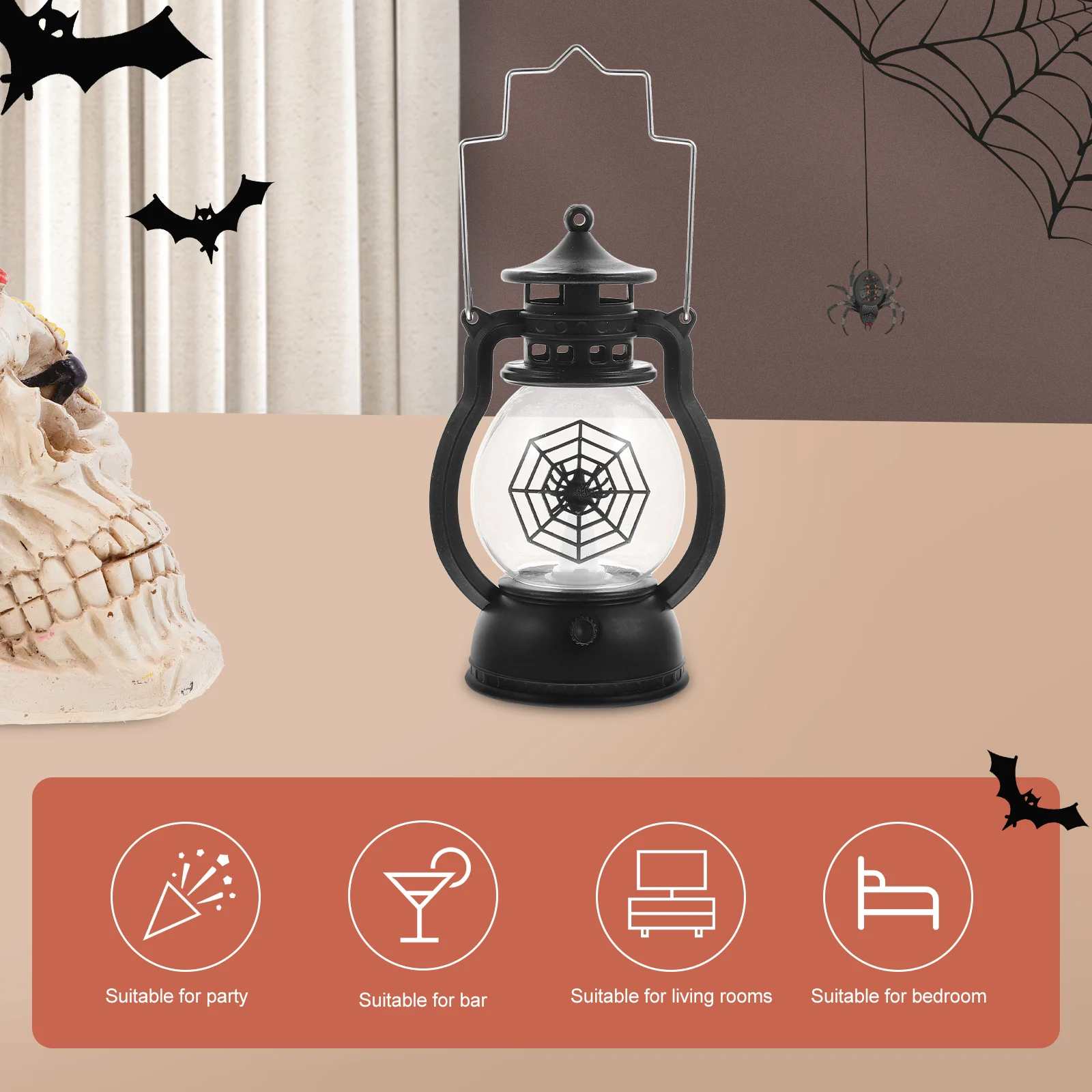 

2 Pcs Black Spider Web Lantern Oil Lamp Halloween Decorative Hanging Indoor Outdoor Plastic Durability Retro Style Flame