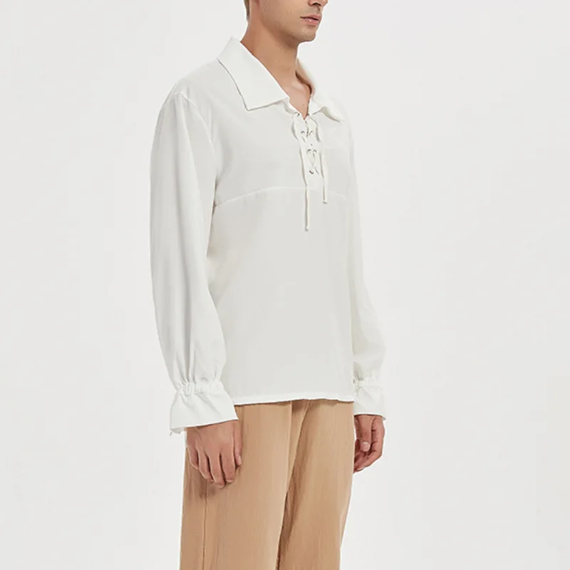 

Хэллоуин Tie-Dye irt Мужская средневековая однотонная футболка в стиле ретро для косплея Prince Ренессанс Binding irt Свободный крой Long Sve