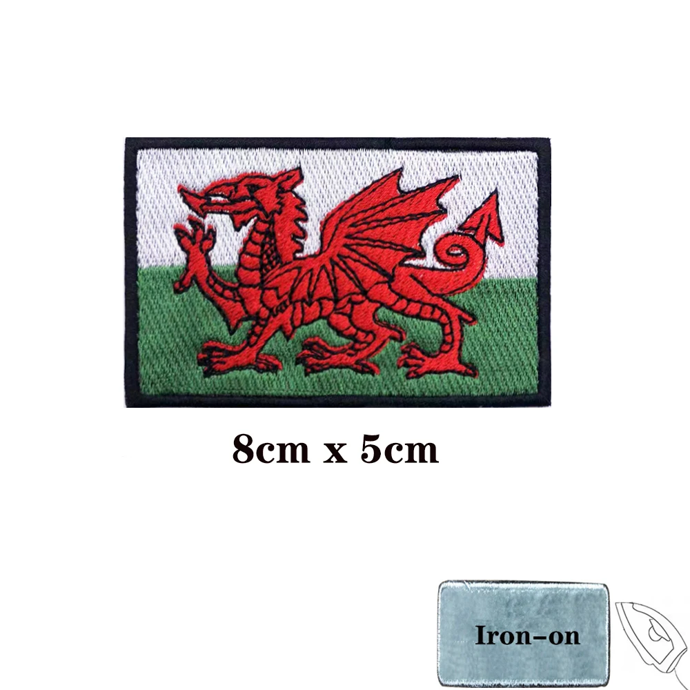 Welsh flag Wales Patches Armband Embroidered Patch Hook Loop Iron On Embroidery  Badge Military Stripe