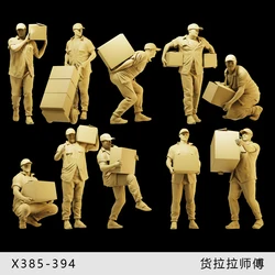 3D Print 1/64 1/43 1/35 Worker Carrying boxes Miniatures Model Figurine Mini Doll Creative Scene Prop Display Decoration