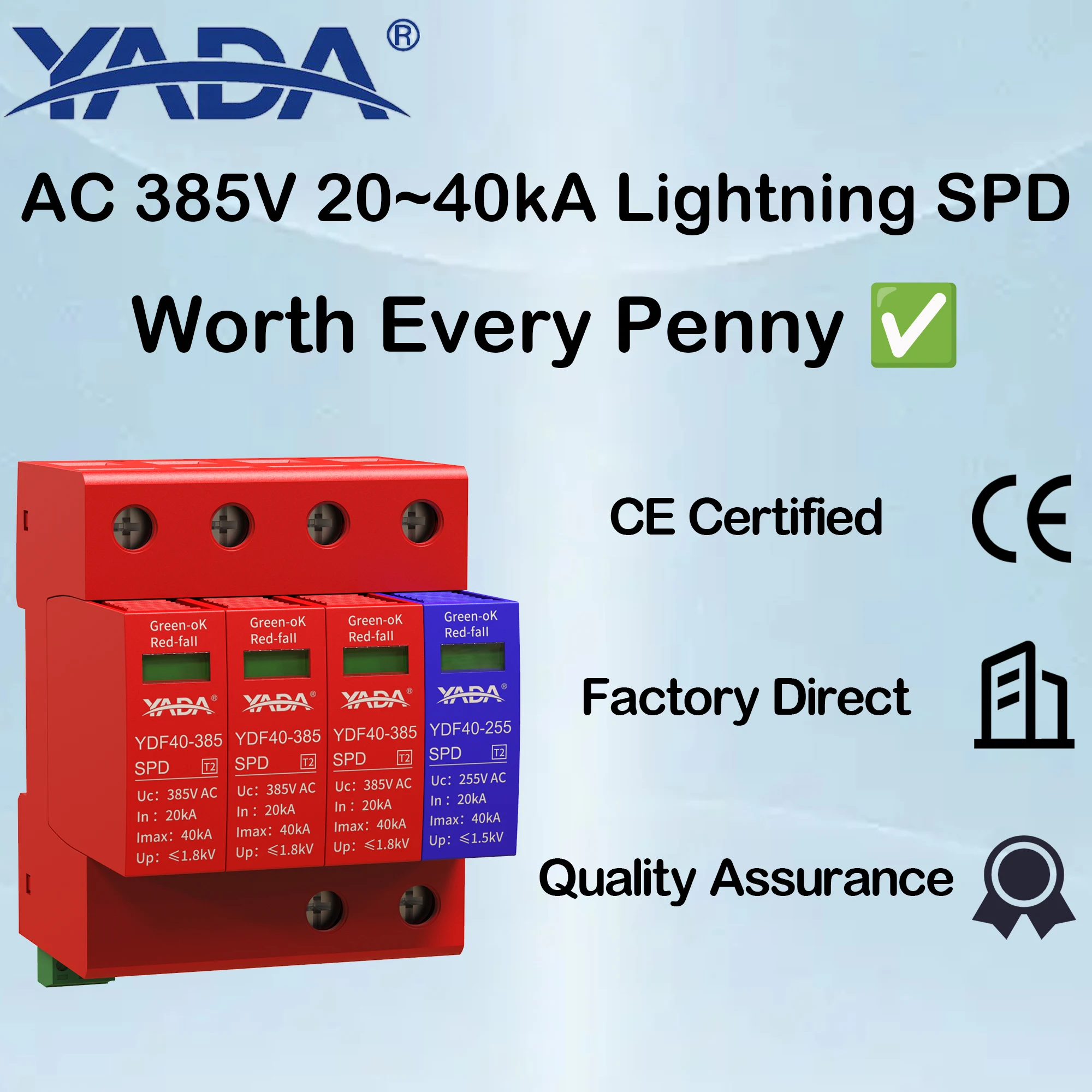 

AC Lightning SPD Surge Protector 385V 20~40kA, 1P+N / 3P+N Modular DIN Rail Arrester for Reliable Overvoltage Protection