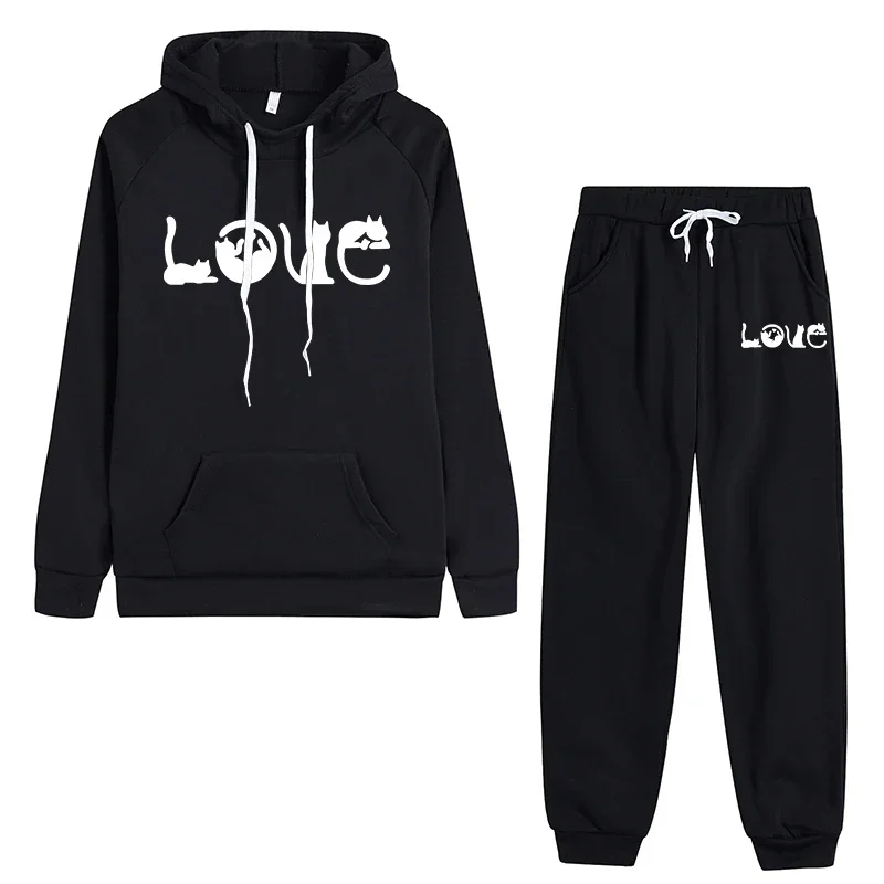 Conjuntos de chándal para mujer, Sudadera con capucha con estampado informal a la moda, conjunto de pantalones deportivos para correr diario para mujer de alta calidad