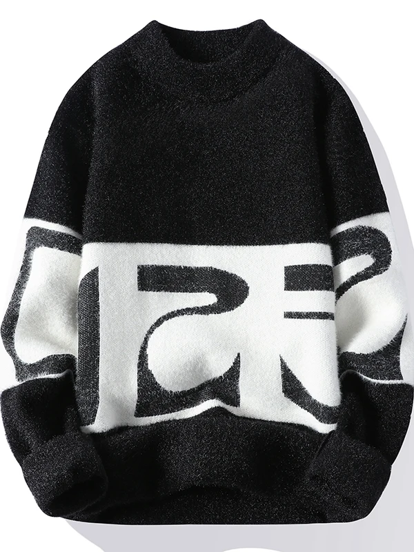 

Men's round Ne Knitwear Long Sve Embroidered Warm Inner Wear T-irt Casual Sle Polyester Fiber Autumn Winter Faion