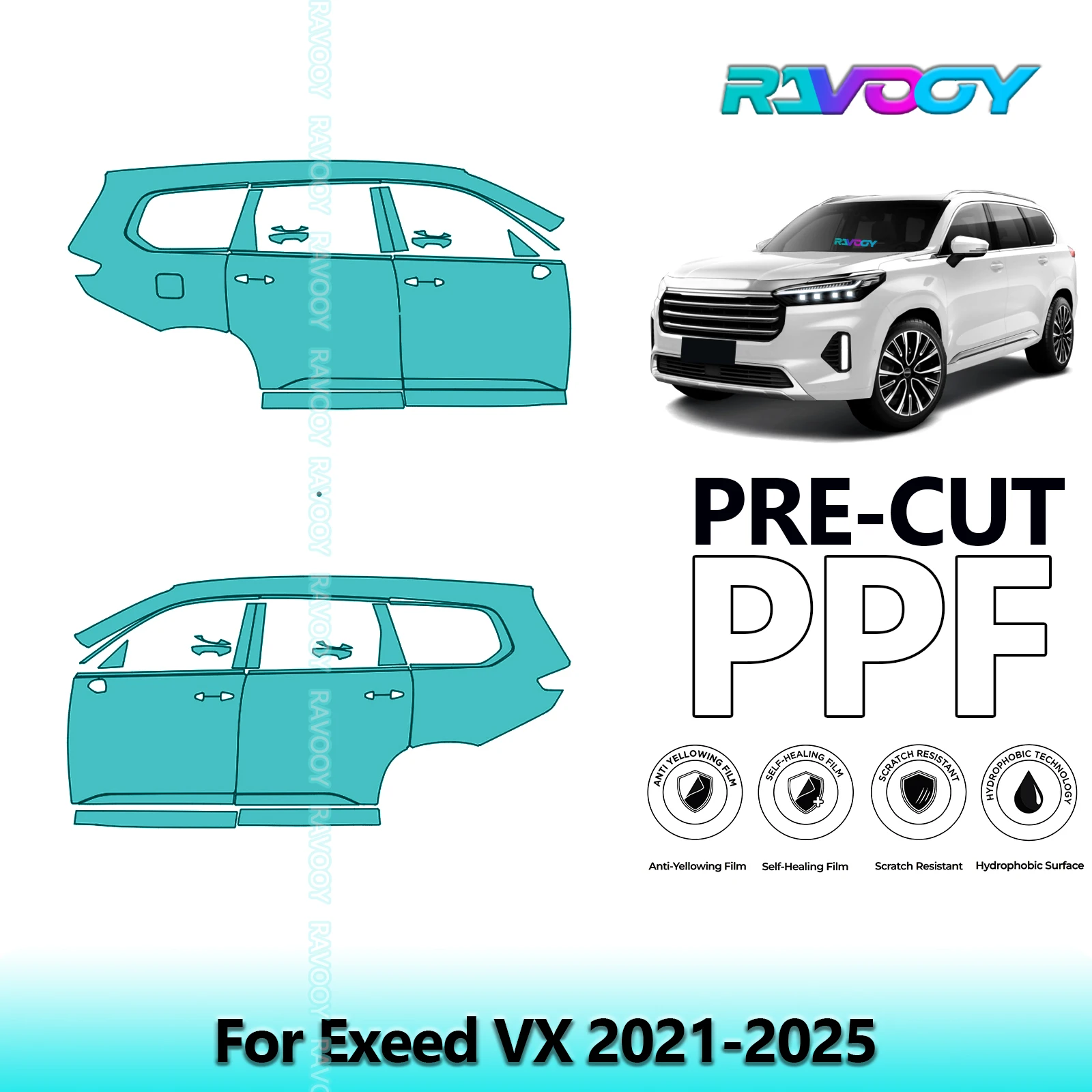 

For Exeed VX 2021-2025 8.5mil Clear Matte Pre-Cut PPF Door & A/B Pillar Kit TPU Paint Protection Film Set
