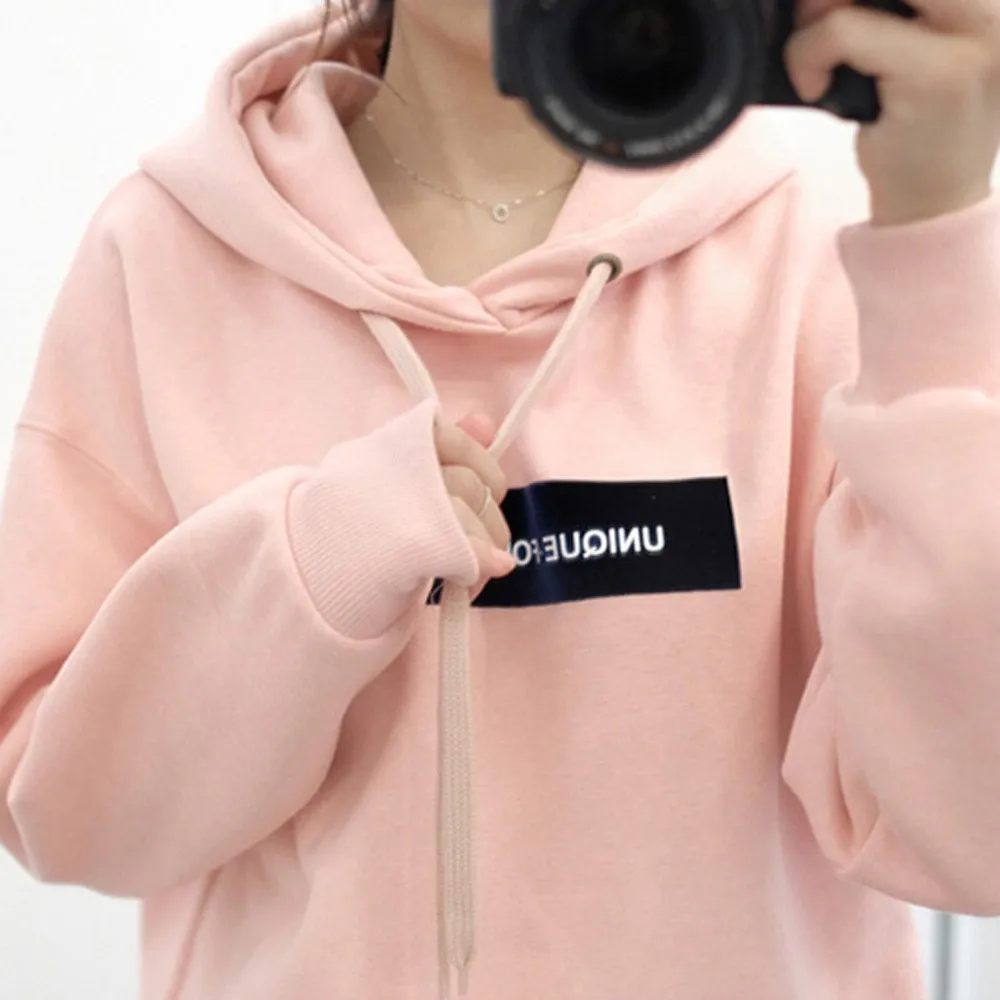 Korean Style Hoodies Women's Hooded Long Sleeve Sweatshirt Harajuku Jumper Shirts Solid Color Pullover Tops Large Size Blouse