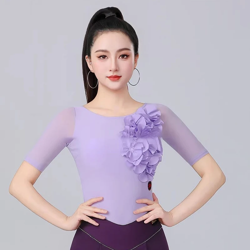 Tops de baile latino rosa, camisa de baile de vals Sexy, Ropa de baile de salón, mono, trajes de práctica de danza moderna para mujer 2025