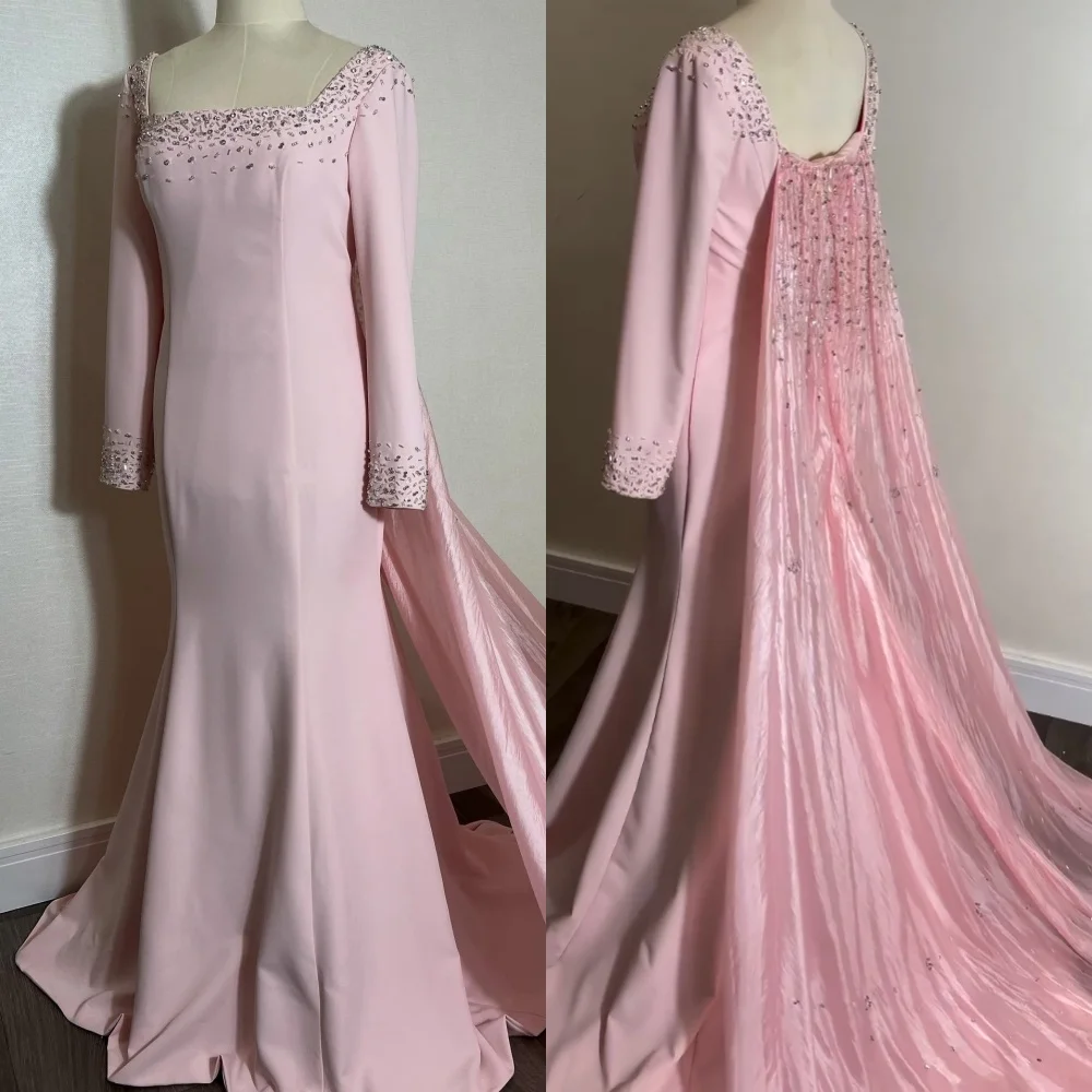 

Customized Glitter Square Neck Long Shawl Saudi Arabian Formal Evening Dress Trumpet Long Dresses Bespoke Occasion Elegant Party