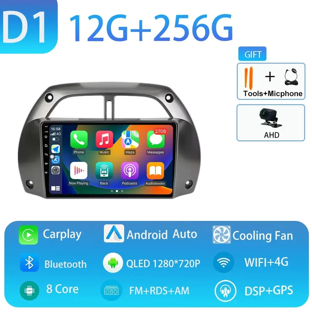Android 15 voor Toyota RAV4 2001-2005 Draadloze CarPlay Autoradio Video Audio Multimedi Speler Auto BT WIFI 4G 2K QLED Geen 2 din