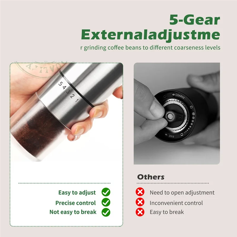 ABZV-Portable Manual Coffee Grinder User-Friendly Hand Coffee Mill Adjustable Coarseness