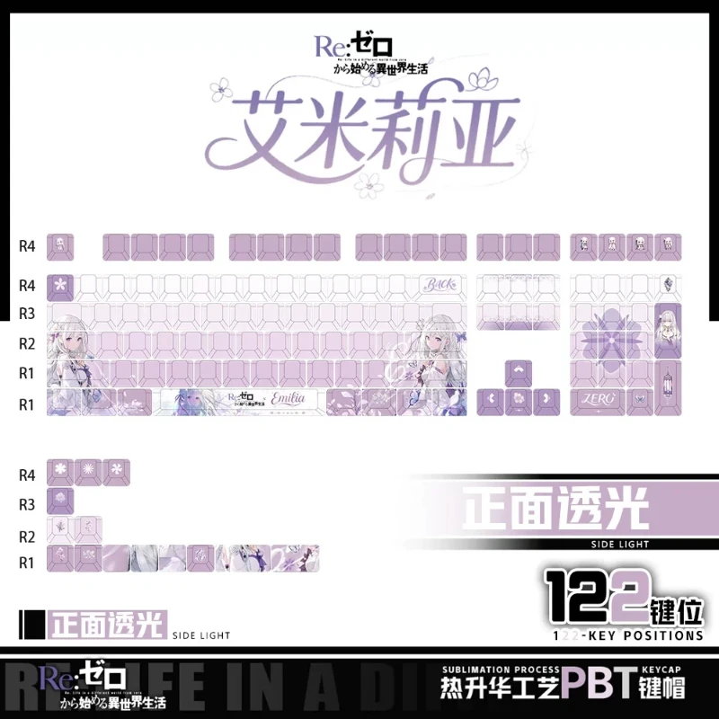 Re:Life In A Different World From Zero Emilia Themed Anime Keycaps 120 Key Cherry Profile Mechanical Keyboard Game Keycaps