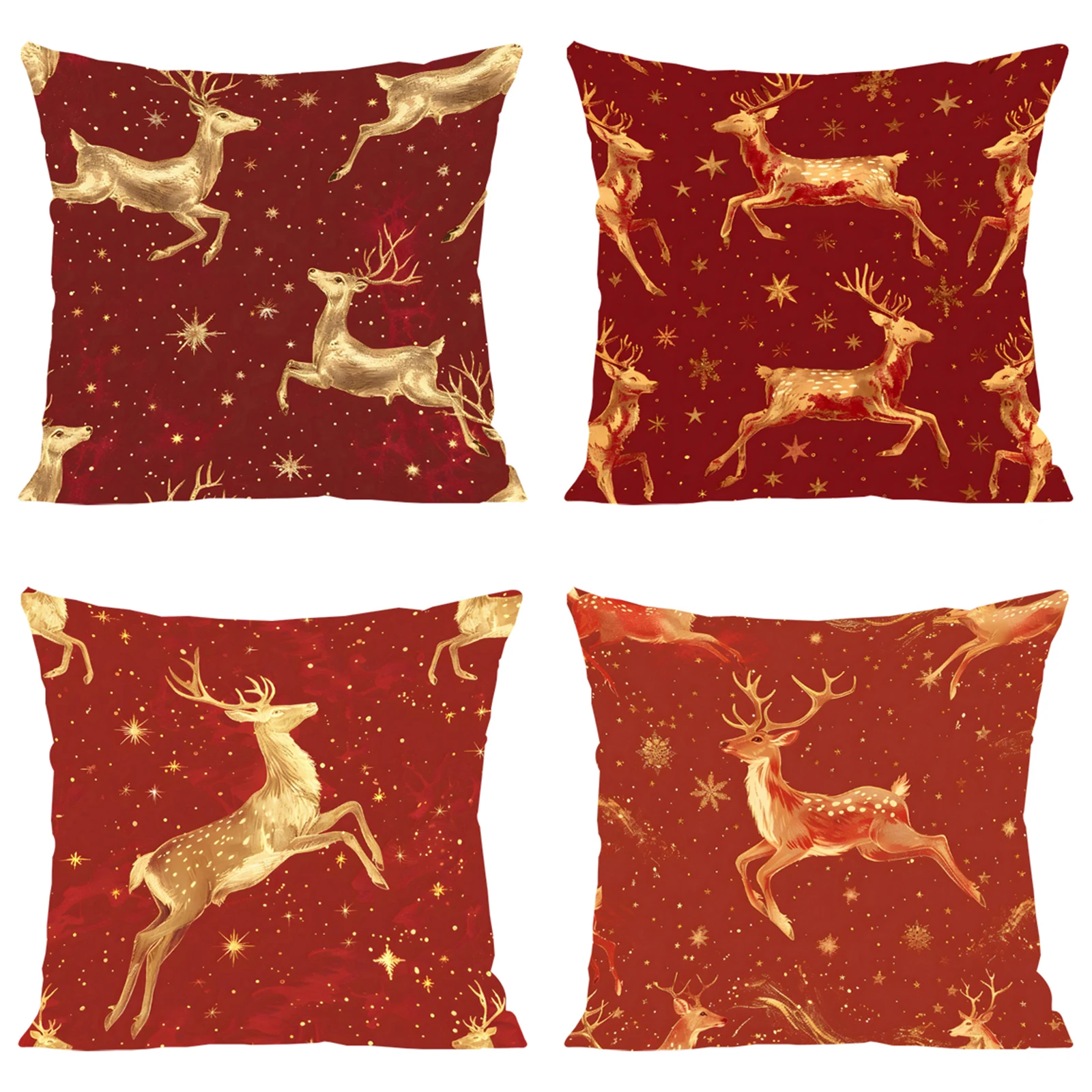 2025 Christmas Deer Decoration Pillow Cover 45x45 Sofa Cushion Cover Double sided Printed Red Pillowcase Happy New Year