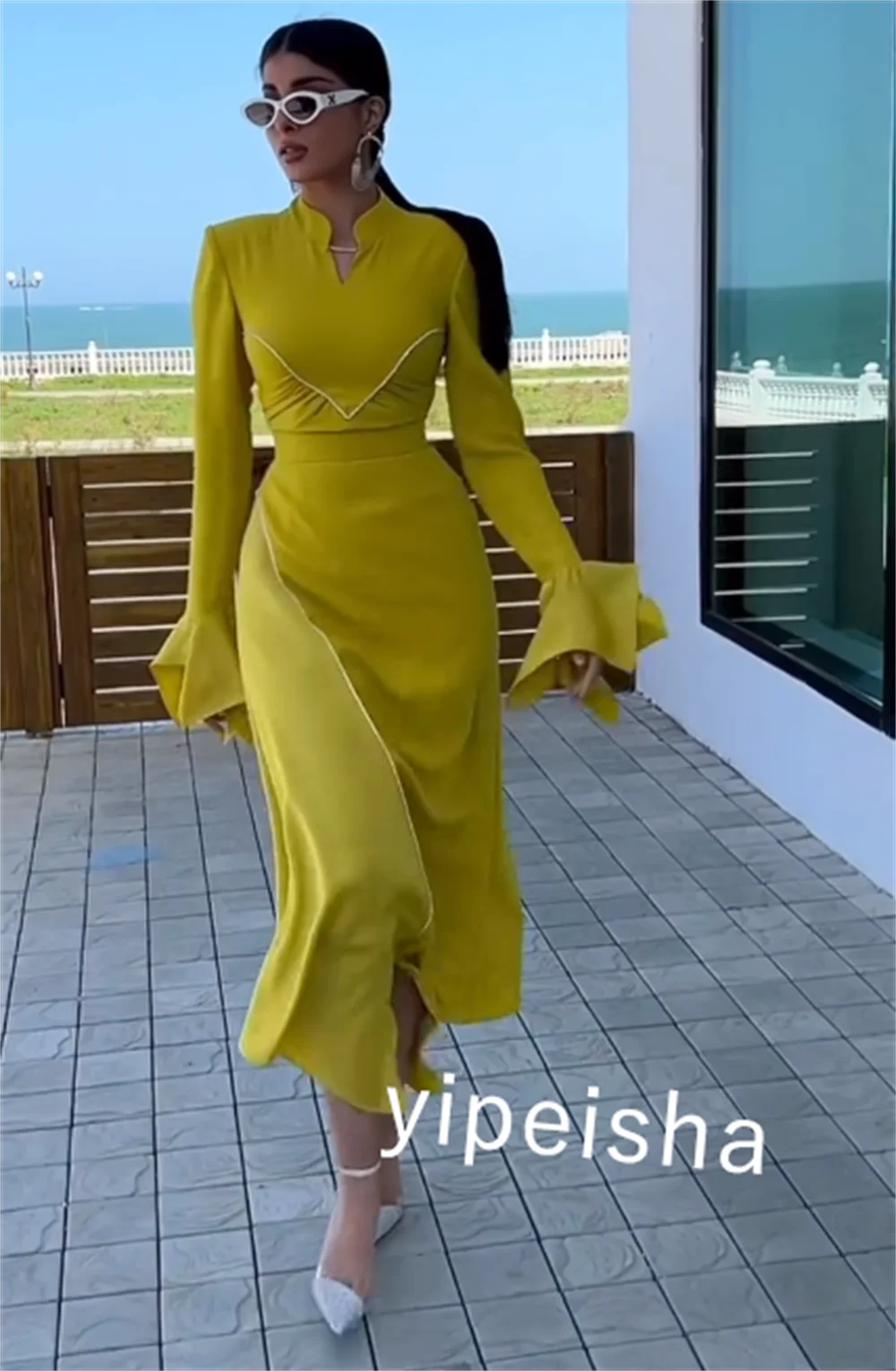 Vestido Midi con volantes y cuello en V, traje a medida para cumpleaños