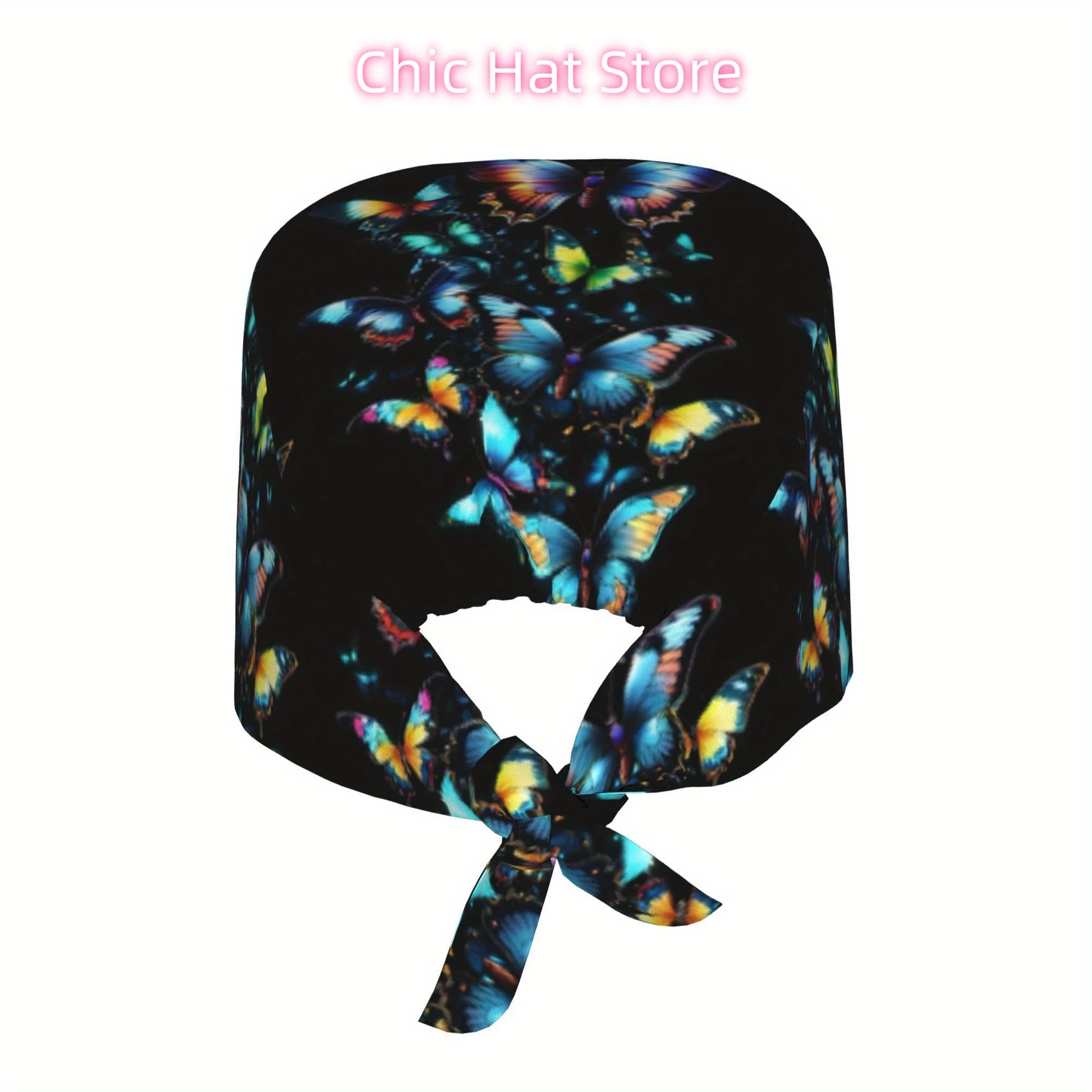 1pc of Unisex Stylish Work Cap with Butterfly Print - Lightweight Adjustable Skull Cap with Tie-Back for Nurses, Dustproof Chef